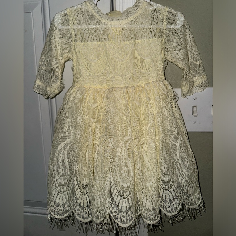 Trish Scully NWT Heirloom Rafaela Pale Yellow Toddler Dress Lace Size 6/12m